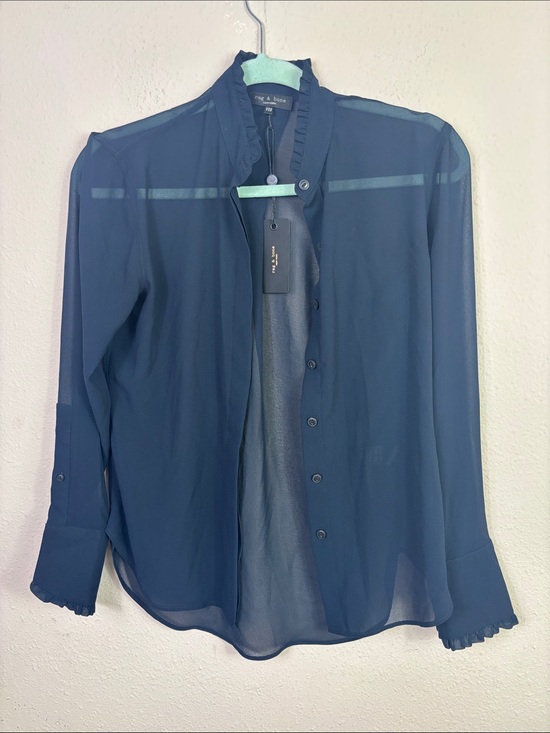 rag & bone Tops - NWT Rag & Bone Jojo Ruffle Sheer Button Down Shirt Navy Blue size XXS